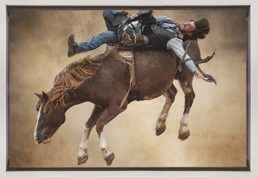 Western Rodeo Rider on a Bucking Horse Canvas Wall Art | Flat Out