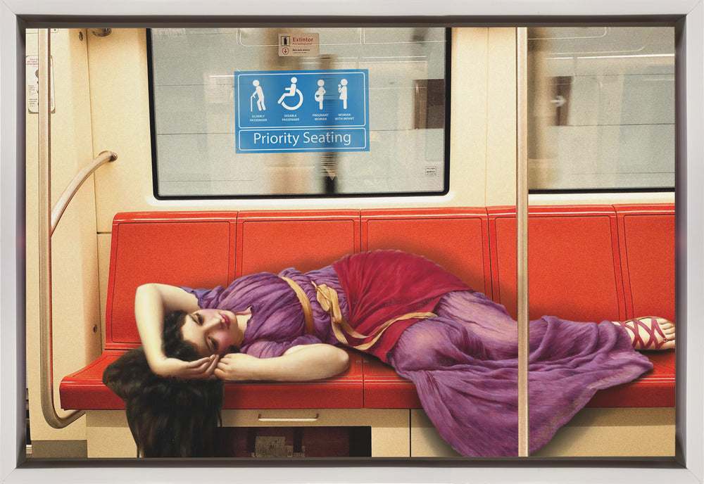 Classical Woman Reclining on a Subway Seat Canvas Wall Art | Priority Seating