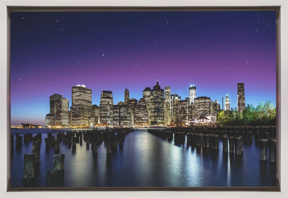 New York Night Skyline and Pier Reflections Canvas Wall Art | New York Sky Line