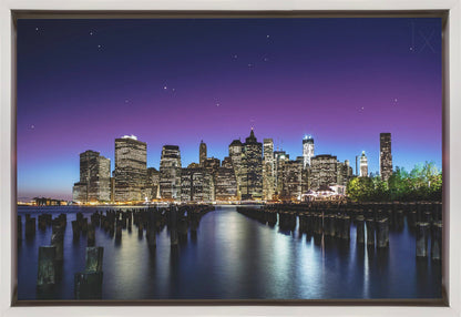 New York Night Skyline and Pier Reflections Canvas Wall Art | New York Sky Line