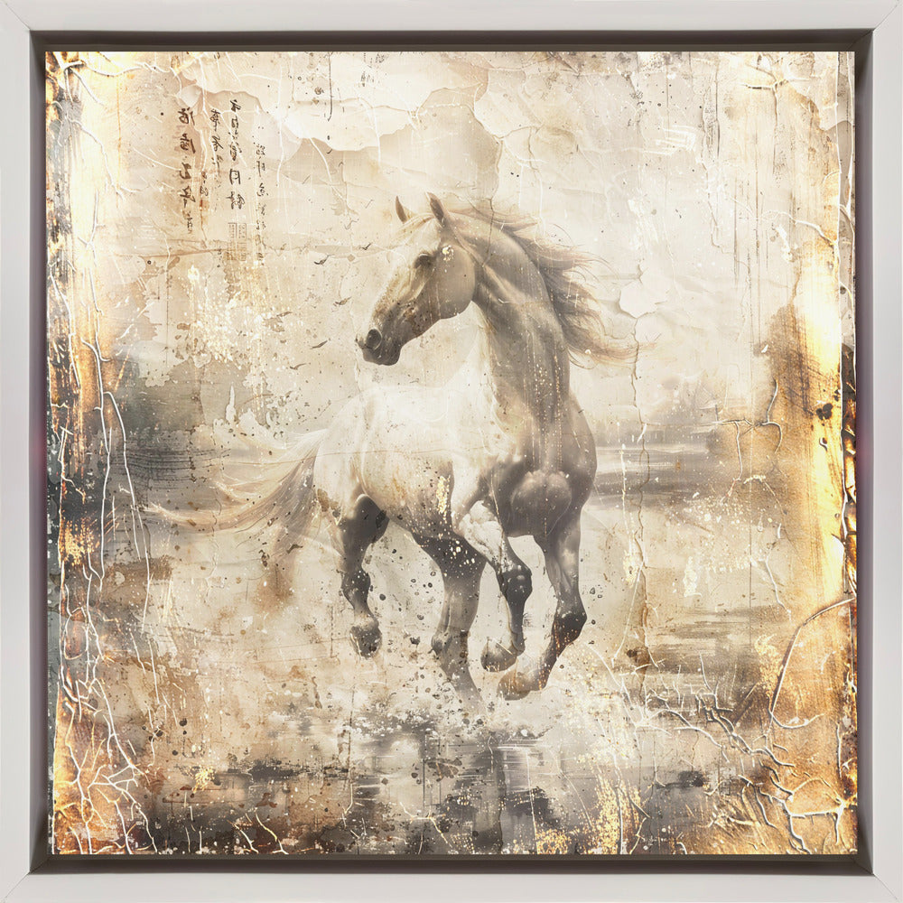 Vintage White Horse Illustration Canvas Wall Art | Horse Vintage Art Illustration 16