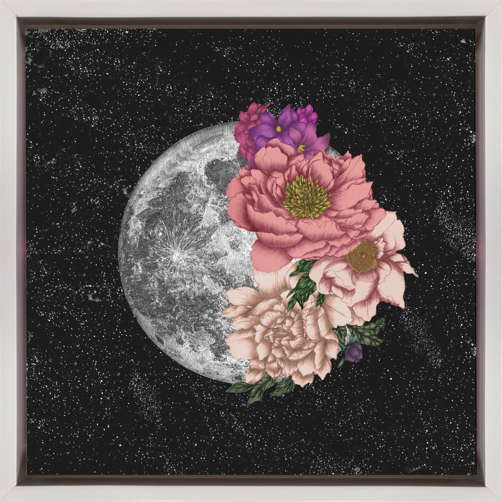 Full Moon with Pink and Cream Flowers Canvas Wall Art | Moon Abloom New Square
