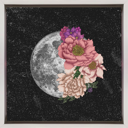 Full Moon with Pink and Cream Flowers Canvas Wall Art | Moon Abloom New Square
