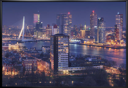 Rotterdam Skyline and Erasmus Bridge at Night Canvas Wall Art | Big Rotterdam 2