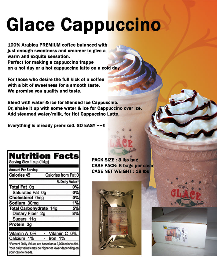 Cappuccino (Iced Capp, Iced Cappuccino, Iced Coffee) 4 in 1 Bubble Tea / Latte and Frappe Mix - Multi-Use Powdered Beverage Mix - Ships Free Within Canada on Orders Above CAD $199