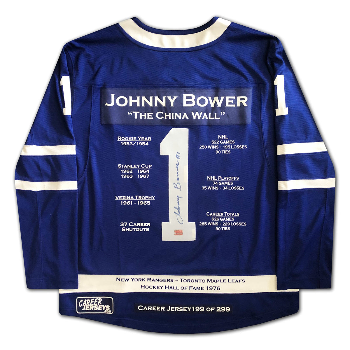 Johnny Bower Toronto Maple Leafs Career Jersey /299