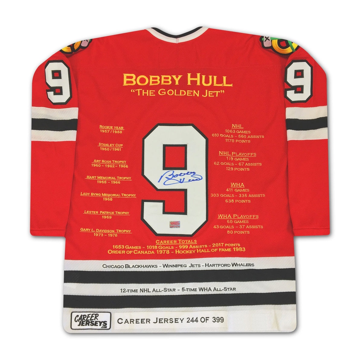 Bobby Hull Chicago Blackhawks Career Jersey /399
