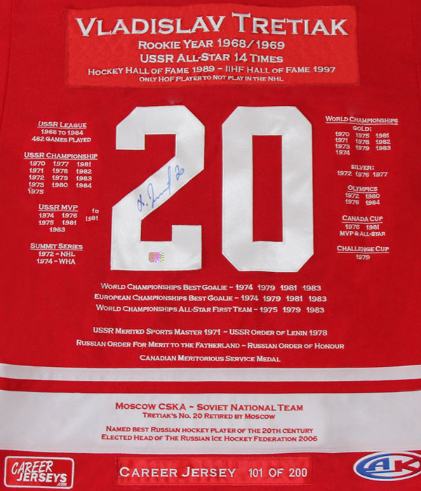 Vladislav Tretiak Autographed Career Jersey