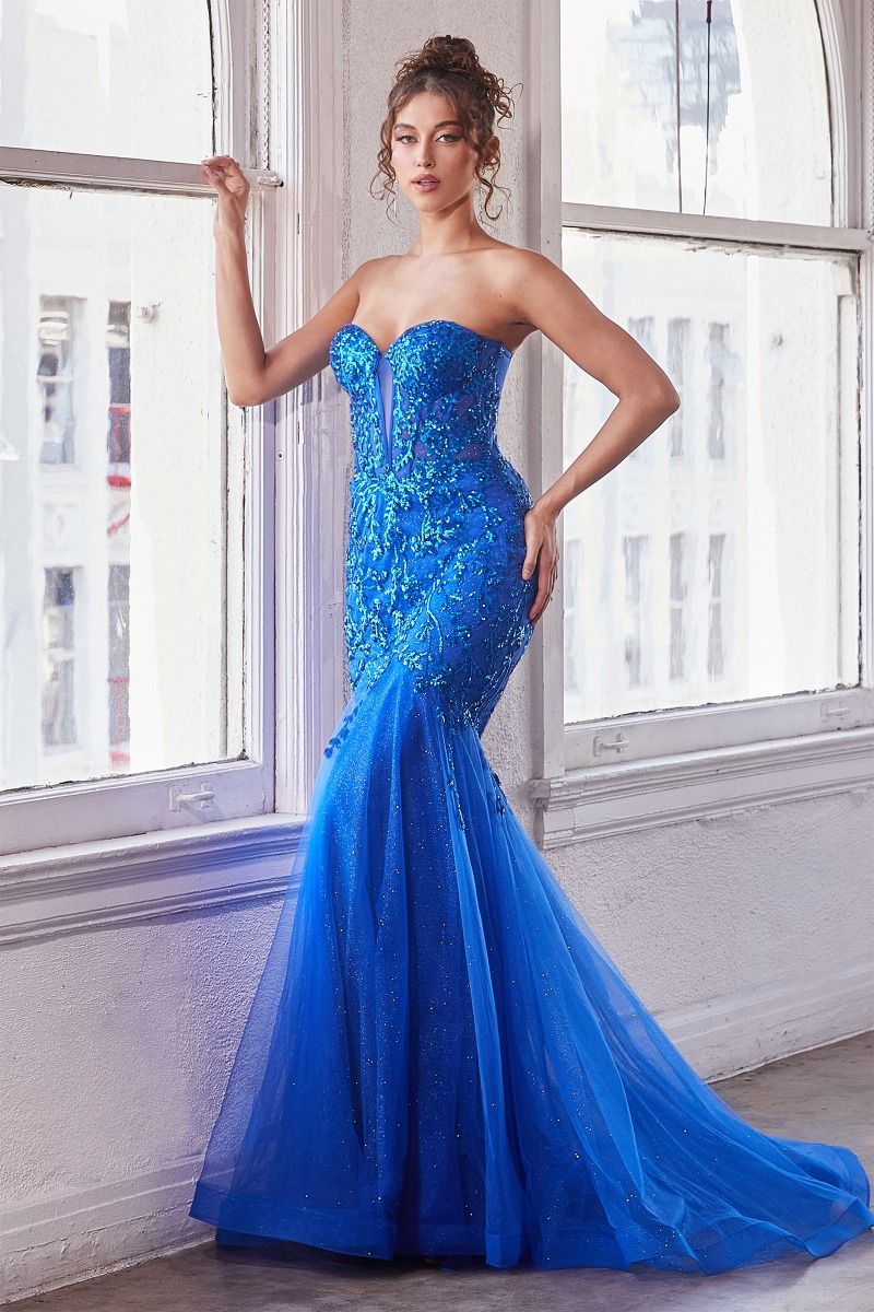 ROBE DE SIRÈNE SANS BRETELLES ORNÉE