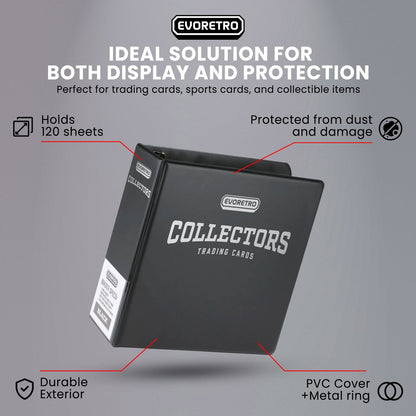 EVORETRO 3-Inch Trading Card Ring Binder | Collector Album Black