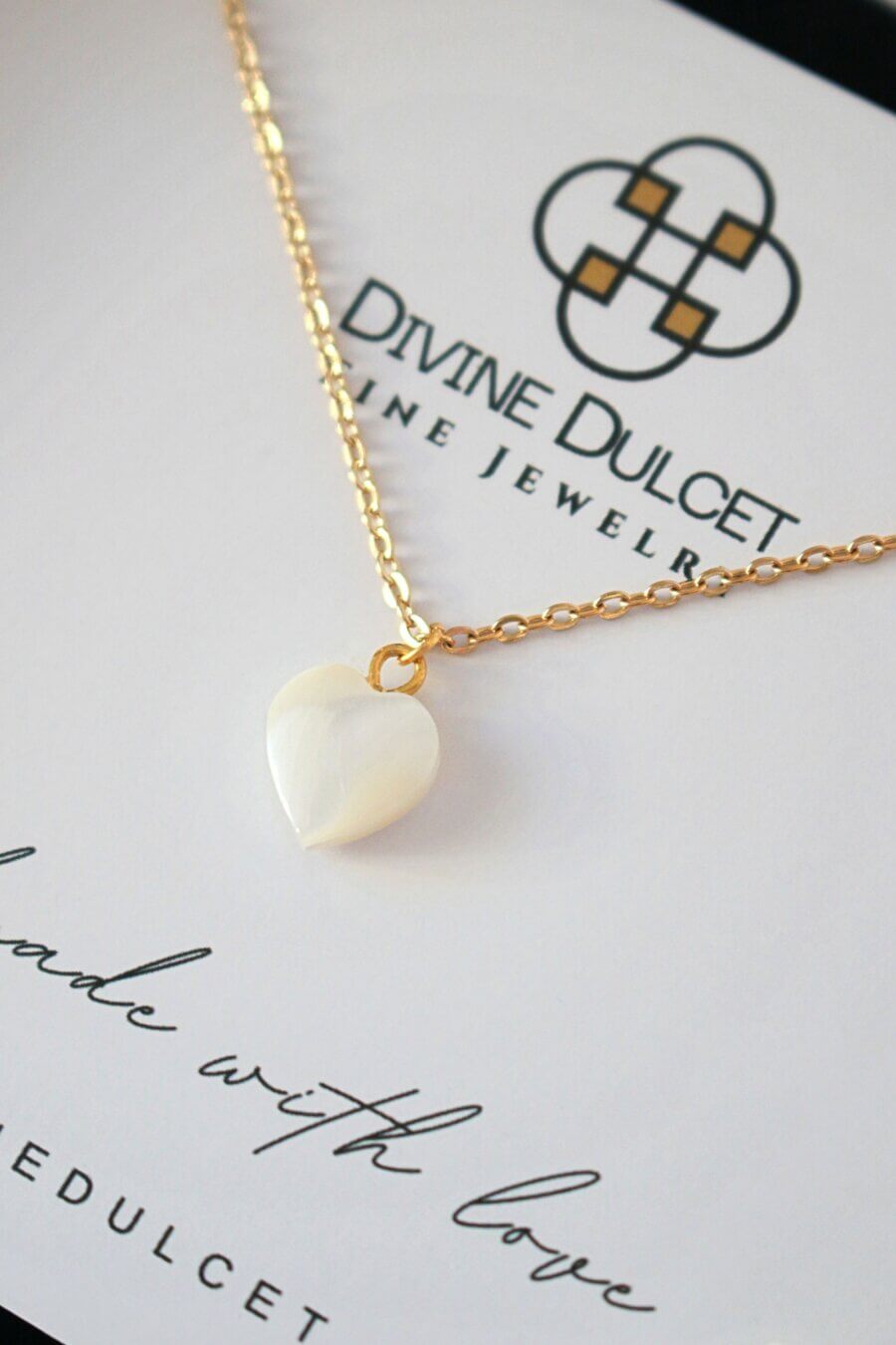 Collier Coeur Coquillage Naturel Or 24 carats