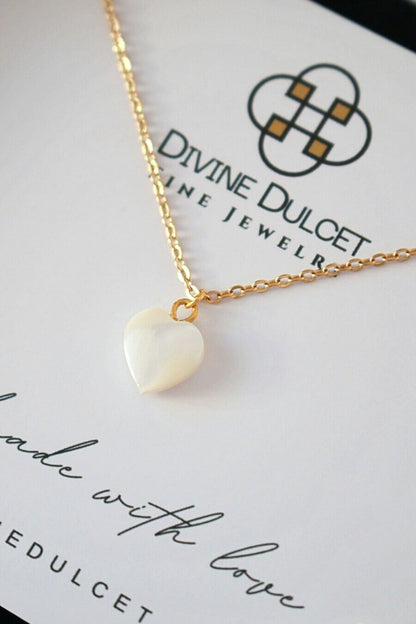 Collier Coeur Coquillage Naturel Or 24 carats