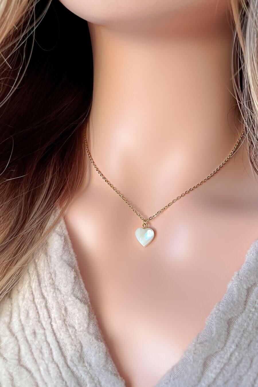 Collier Coeur Coquillage Naturel Or 24 carats