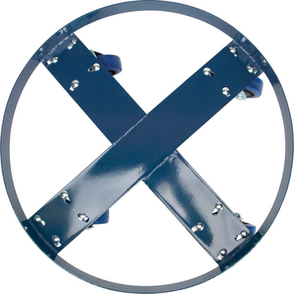 Drum Dolly, Steel, 1400 lbs. Capacity, 24" Diameter, Blue Elastic Casters