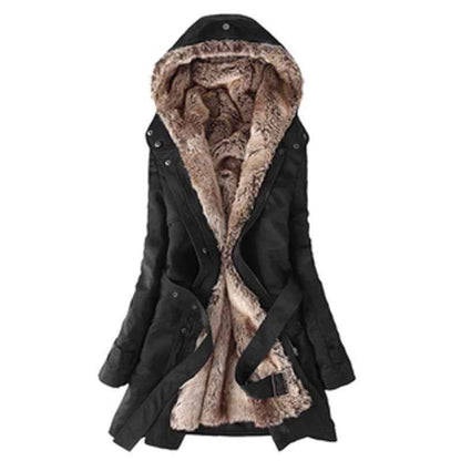 Women's Wool-Lined Mid-Length Cotton Coat – Detachable Lining Long-Sleeve Outerwear