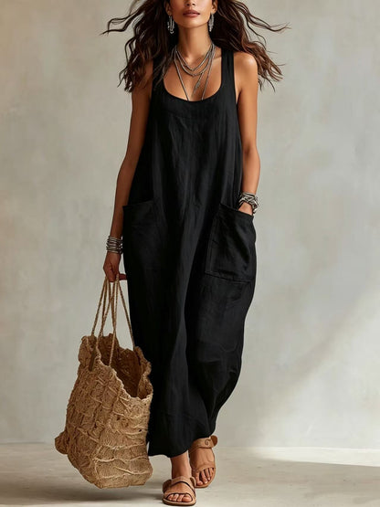 Elegant Casual Long Slip Dress With Pockets