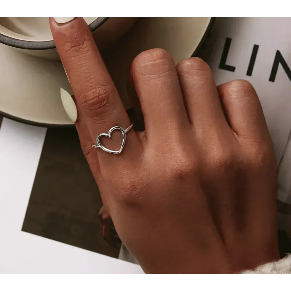 Bague minimale en argent sterling 925 en forme de cœur