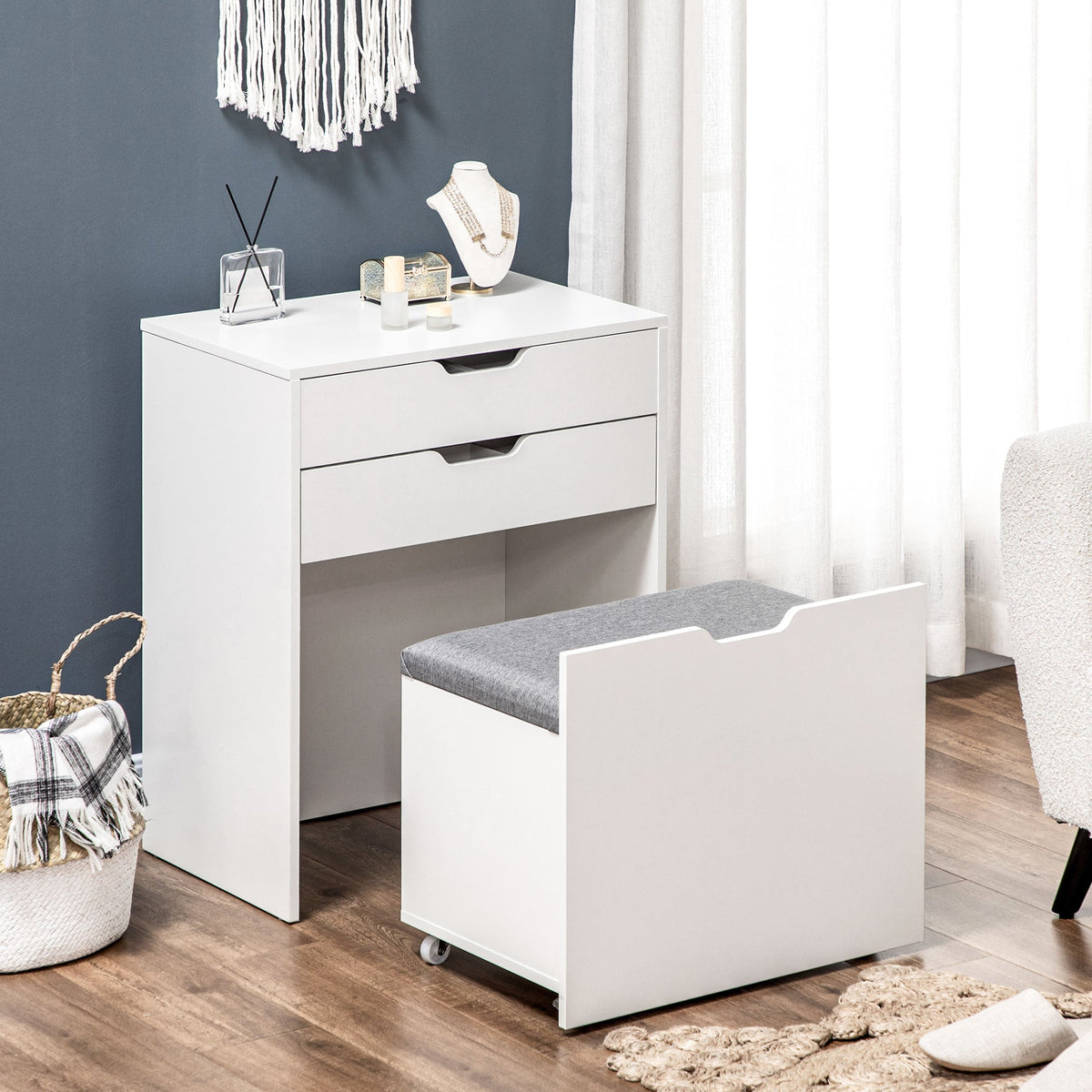 Coiffeuse Alice avec miroir basculant - Blanc