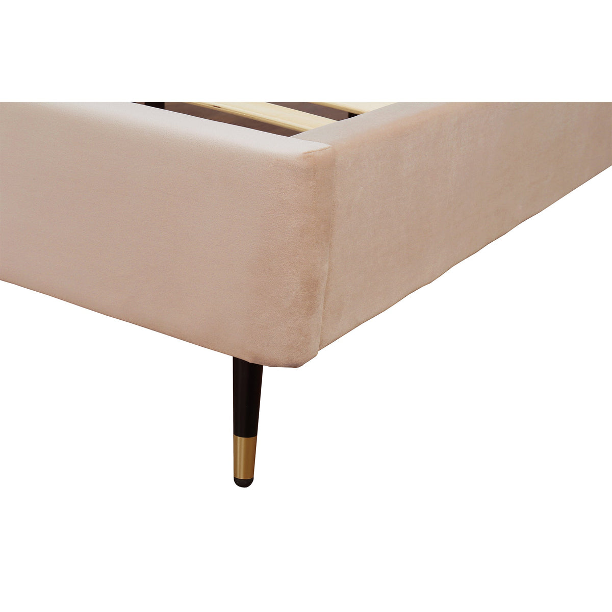 Lit plateforme Queen en velours rembourré Gallagher - Beige nude