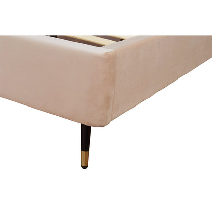 Lit plateforme Queen en velours rembourré Gallagher - Beige nude