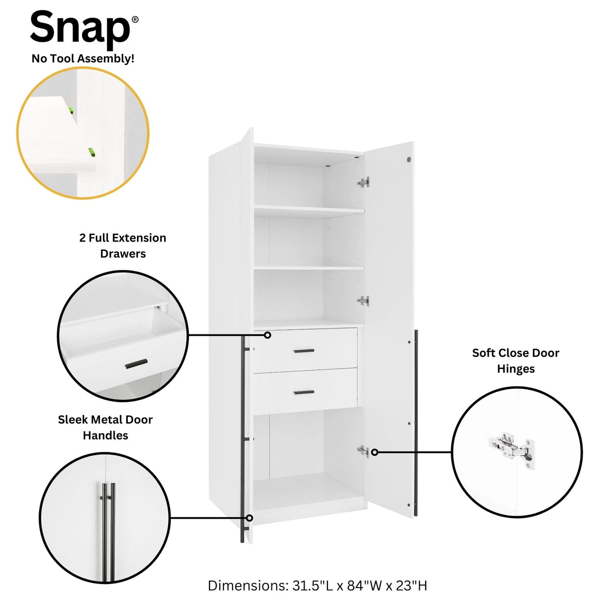 Genoa Modern 2-Piece Freestanding Wardrobe - White