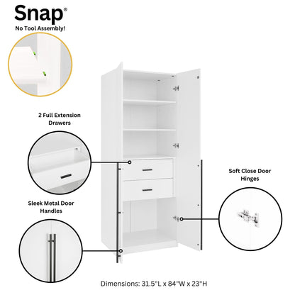 Genoa Modern 2-Piece Freestanding Wardrobe - White