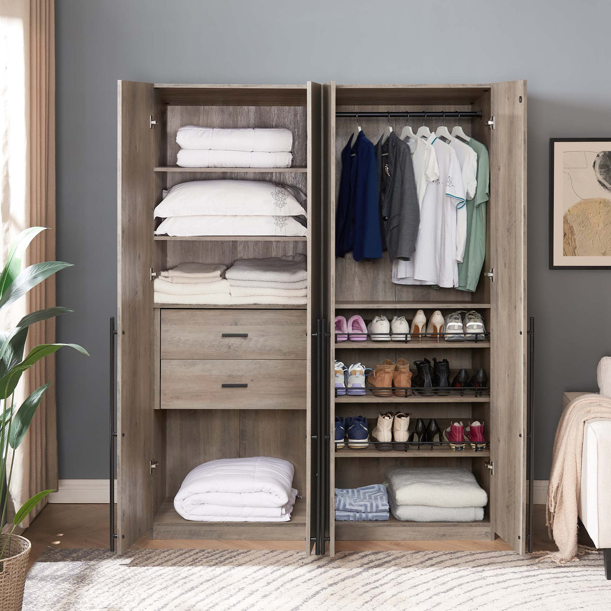 Genoa Modern 2-Piece Freestanding Wardrobe - Rustic Grey
