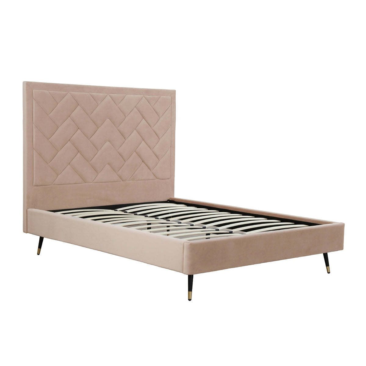 Lit plateforme Queen en velours rembourré Gallagher - Beige nude