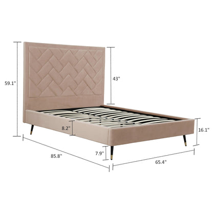 Lit plateforme Queen en velours rembourré Gallagher - Beige nude