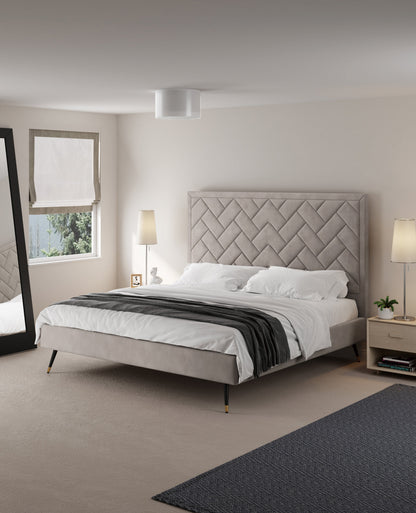 Lit plateforme rembourré en velours Gallagher - Greige