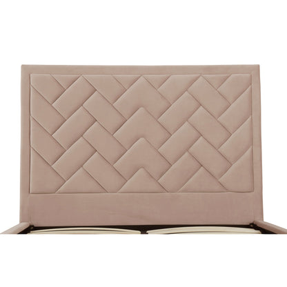 Lit plateforme Queen en velours rembourré Gallagher - Beige nude