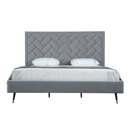 Lit plateforme en velours capitonné Gallagher - Gris