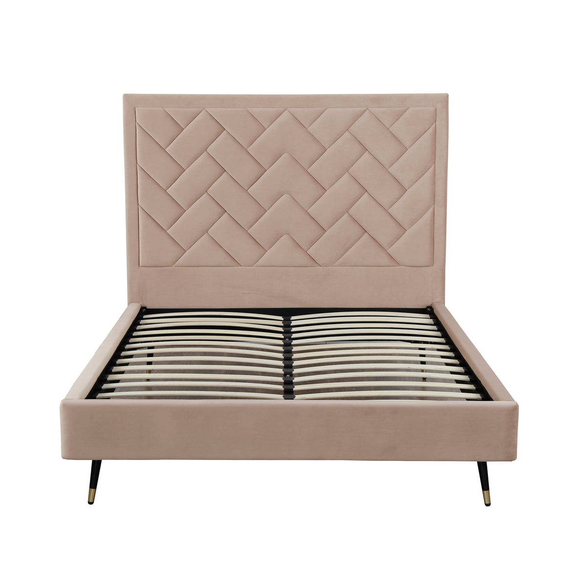 Lit plateforme Queen en velours rembourré Gallagher - Beige nude