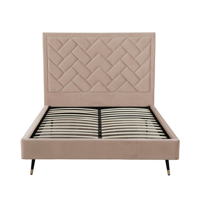 Lit plateforme Queen en velours rembourré Gallagher - Beige nude
