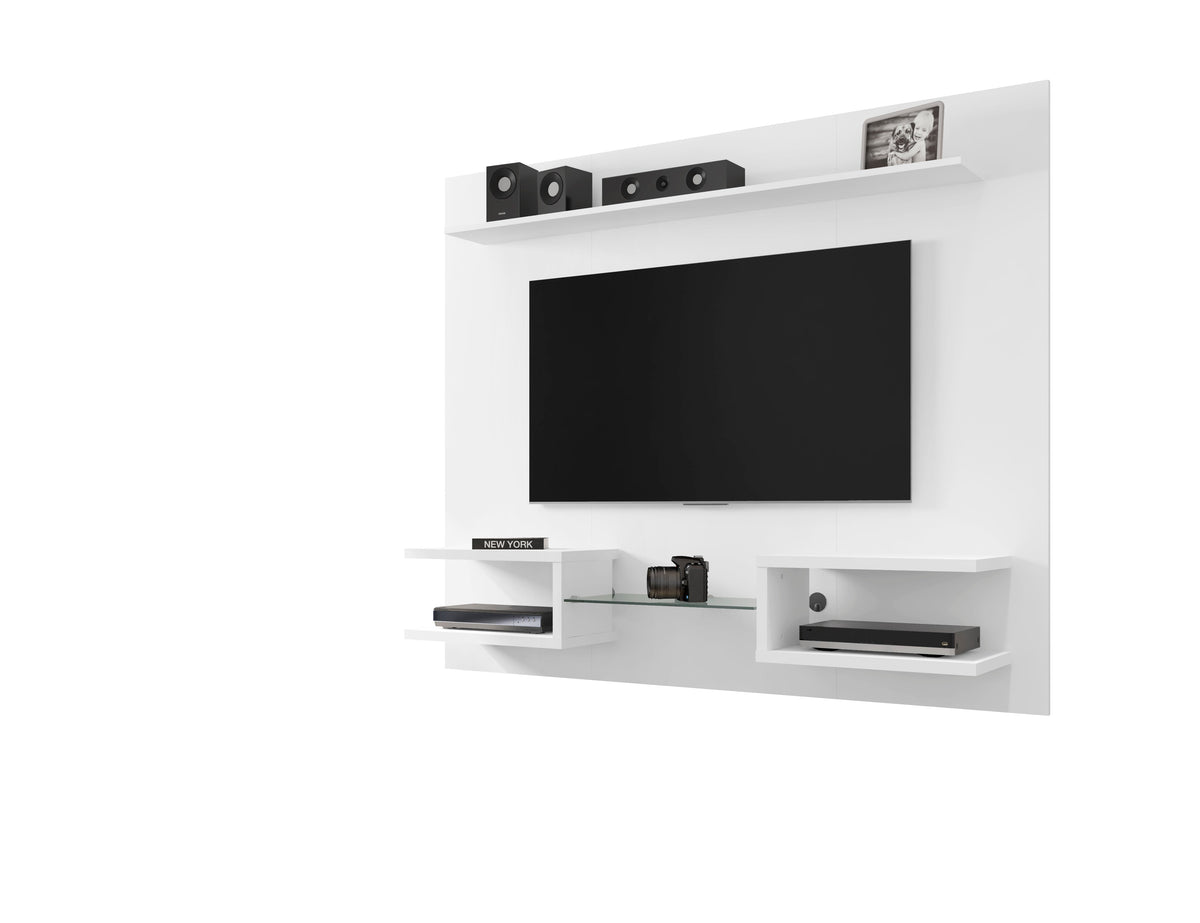 Meuble TV mural flottant moderne Augusta – Blanc brillant