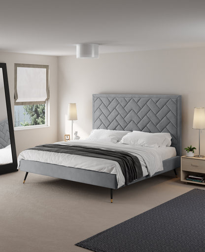 Lit plateforme en velours capitonné Gallagher - Gris