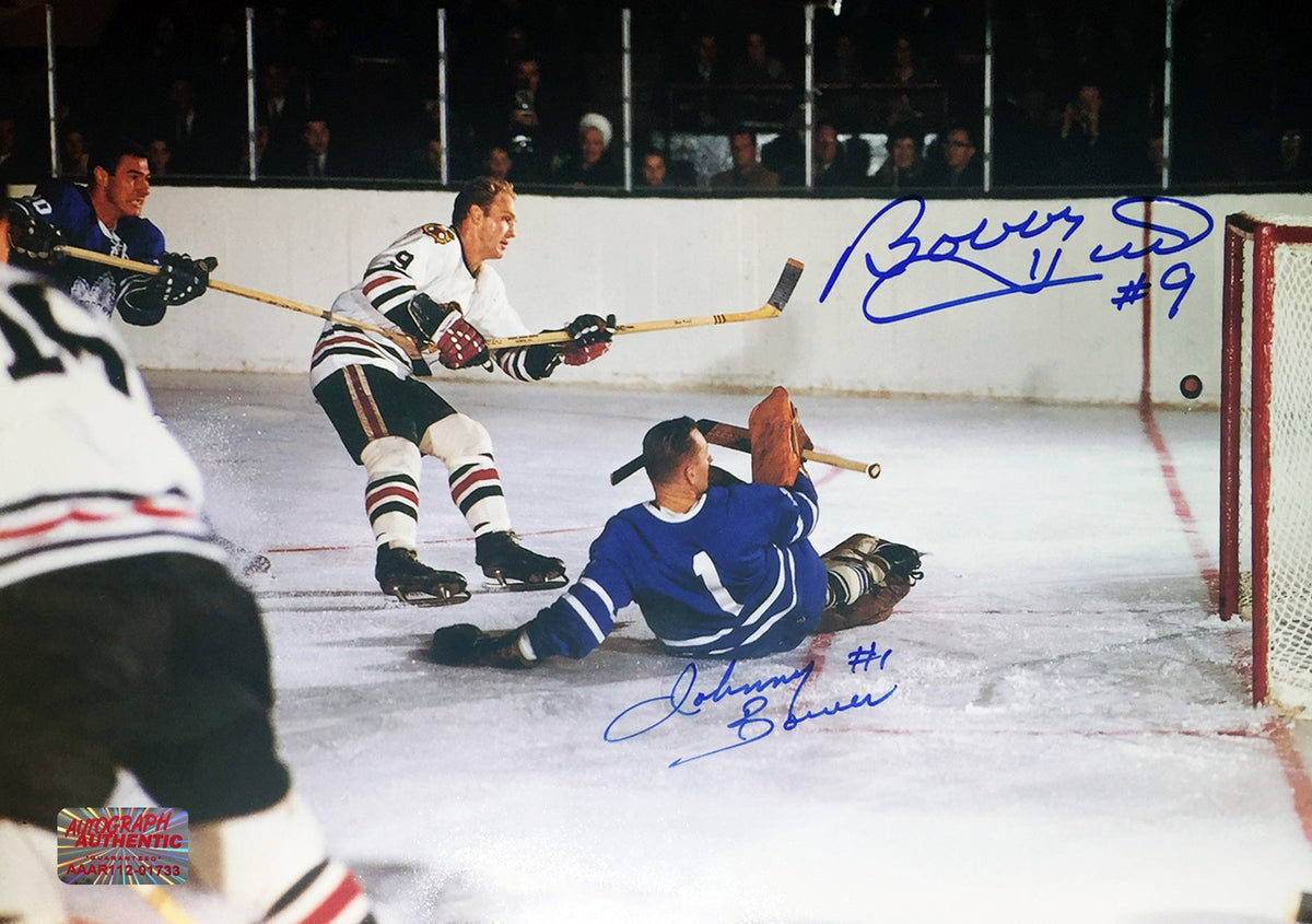 Johnny Bower & Bobby Hull Dual Signed 8x12 Photograph