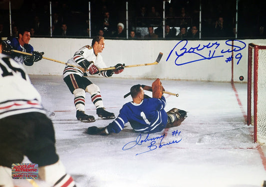 Johnny Bower & Bobby Hull Dual Signed 8x12 Photograph
