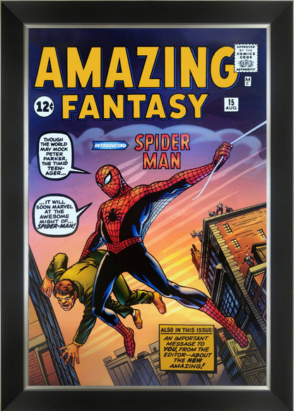 PREMIÈRE APPARITION DE SPIDER-MAN - AMAZING FANTASY - IMPRESSION D'ART ENCADRÉE 85 CM X 60 CM