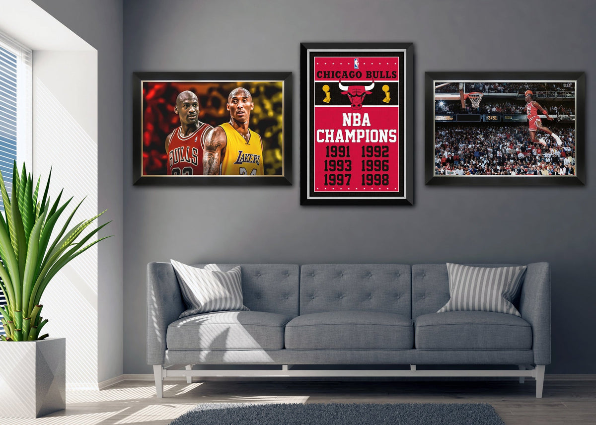 Michael Jordan, Kobe Bryant & LeBron James Framed Canvas