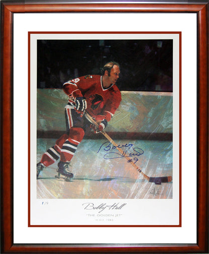 LITHOGRAPHIE BOBBY HULL AUTOGRAPHÉE ÉDITION LIMITÉE 1 DE 9 - CHICAGO BLACKHAWKS 27"X23"