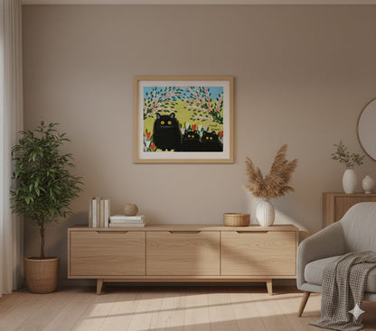 Maud Lewis “Three Black Cats” Folk Art Framed Print (24x28)