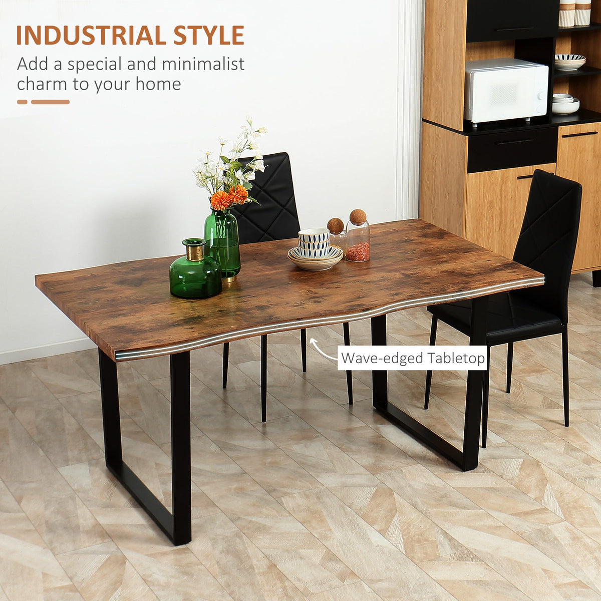 Table de salle à manger Ashton 63" avec plateau à bords ondulés et pieds en acier - Brun rustique
