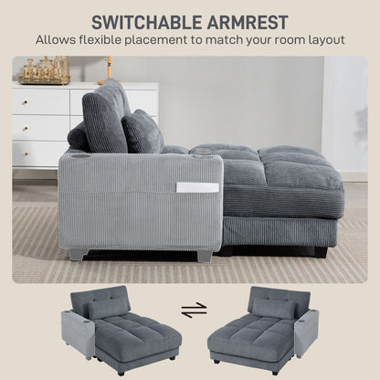 Andi Corduroy Chaise Lounger with 2 Cup Holders-Dark Grey
