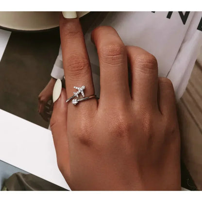 925 Sterling Silver CZ Flying Plane Open Ring