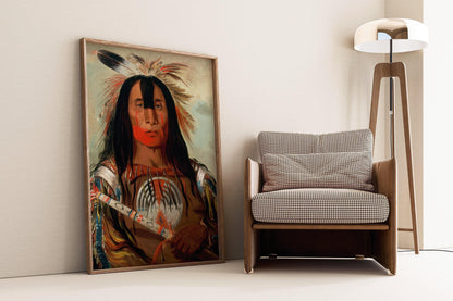 George Catlin - Chef de sang Stu-mick-o-s√∫cks | Art amérindien aborigène des Premières Nations célèbre