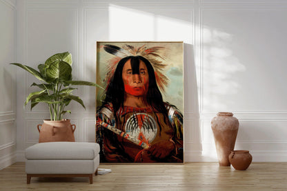 George Catlin - Chef de sang Stu-mick-o-s√∫cks | Art amérindien aborigène des Premières Nations célèbre