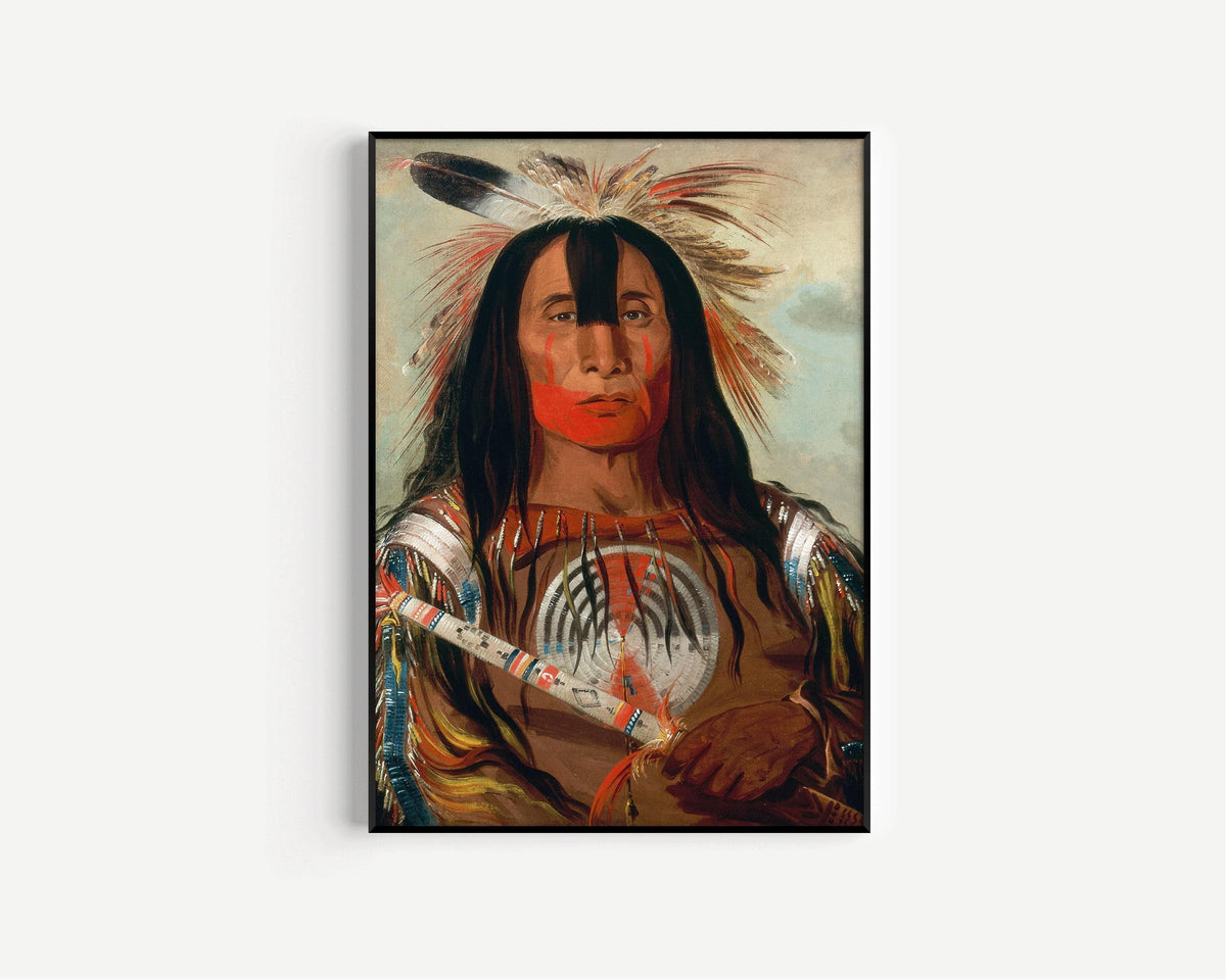 George Catlin - Chef de sang Stu-mick-o-s√∫cks | Art amérindien aborigène des Premières Nations célèbre