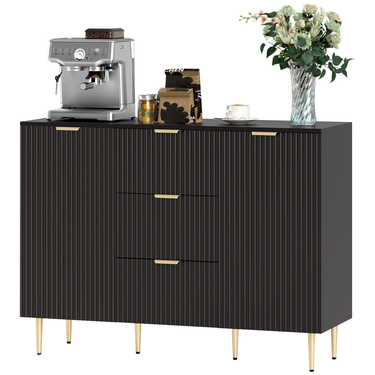 Buffet de cuisine moderne/Meuble de rangement pour couloir Ellis avec 3 tiroirs – Noir