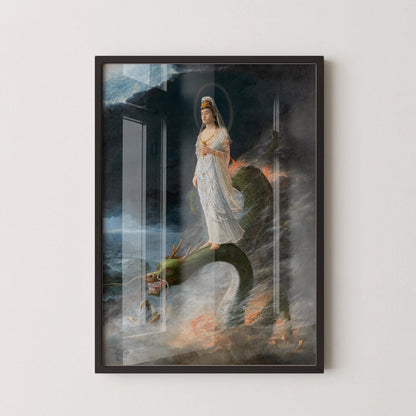 Harada Naojiro - Bodhisattva Kannon chevauchant un dragon | IMPRESSION | Art japonais de style yoga (disponible encadré à la main ou non encadré)
